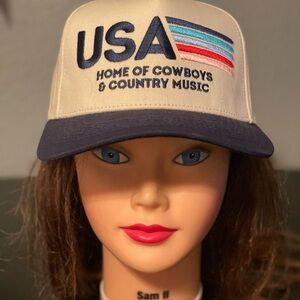 USA Home of Cowboys & Country Music Trucker Hat - Navy and White